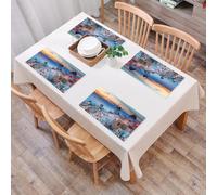 QRFASFZO Set di 6 Tovagliette Americana Plastica Lavabili, antiscivolo, lavabili, in PVC, resistenti al calore,Destinazione per la luna di miele sull'isola di Santorini, sera,45x30cm