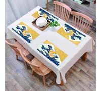 QRFASFZO Set di 6 Tovagliette Americana Plastica Lavabili, antiscivolo, lavabili, in PVC, resistenti al calore,Onda giapponese, tempesta di mare nel design tradizionale giapponese Foamy G,45x30cm