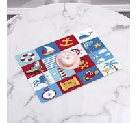 QRFASFZO Set di 6 Tovagliette Americana Plastica Lavabili, antiscivolo, lavabili, in PVC, resistenti al calore,Simboli nautici, icone marittime colorate tra cui navi, e vita marina nella gri,45x30cm