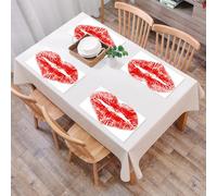 QRFASFZO Set di 6 Tovagliette Americana Plastica Lavabili, antiscivolo, lavabili, in PVC, resistenti al calore, Bacio, segno di rossetto rosso a forma di cuore, espressione di passione,45x30cm