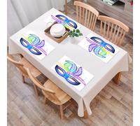 QRFASFZO Set di 6 Tovagliette Americana Plastica Lavabili, antiscivolo, lavabili, in PVC, resistenti al calore,Disegno della maschera, maschera blu decorata con piume colorate e splendidi det,45x30cm