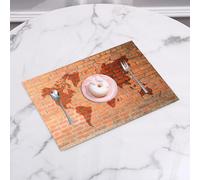 QRFASFZO Set di 6 Tovagliette Americana Plastica Lavabili, antiscivolo, lavabili, in PVC, resistenti al calore,Rustico, muro di mattoni con motivo a riflessione della mappa dell'atlante mondi,45x30cm