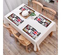 QRFASFZO Set di 6 Tovagliette Americana Plastica Lavabili, antiscivolo, lavabili, in PVC, resistenti al calore,Città, raccolta di monumenti di Londra, edifici storici e striscioni iconici, ch,45x30cm