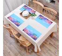 QRFASFZO Set di 6 Tovagliette Americana Plastica Lavabili, antiscivolo, lavabili, in PVC, resistenti al calore,Una serie di fiori delicati in ombre morbide, con sfondo blu trasparente, che cr,45x30cm