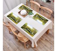 QRFASFZO Set di 6 Tovagliette Americana Plastica Lavabili, antiscivolo, lavabili, in PVC, resistenti al calore,Foresta, bosco di betulle in autunno rami spogli fiume calmo dipinto ad olio, ve,45x30cm