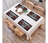 QRFASFZO Set di 6 Tovagliette Americana Plastica Lavabili, antiscivolo, lavabili, in PVC, resistenti al calore,Fiery - Hornscoul nel Regno Oscuro, il sinistro teschio della trinità dell'infer,45x30cm