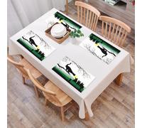 QRFASFZO Set di 6 Tovagliette Americana Plastica Lavabili, antiscivolo, lavabili, in PVC, resistenti al calore,gatto, un gatto appollaiato su un ramo e altri tre su panchine sotto il tramonto,45x30cm