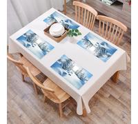 QRFASFZO Set di 6 Tovagliette Americana Plastica Lavabili, antiscivolo, lavabili, in PVC, resistenti al calore,bellissimo paesaggio invernale con la foresta e il cielo azzurro,45x30cm
