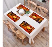 QRFASFZO Set di 6 Tovagliette Americana Plastica Lavabili, antiscivolo, lavabili, in PVC, resistenti al calore,Una strada tranquilla in autunno, immersa nella morbida luce del sole al tramont,45x30cm
