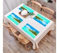 QRFASFZO Set di 6 Tovagliette Americana Plastica Lavabili, antiscivolo, lavabili, in PVC, resistenti al calore,Verde turchese e palme con lussureggiante foresta di palme e cielo azzurro, spia,45x30cm