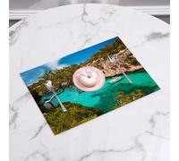 QRFASFZO Set di 6 Tovagliette Americana Plastica Lavabili, antiscivolo, lavabili, in PVC, resistenti al calore,Natura, piccolo yacht che galleggia nel mare a Maiorca, Spagna Vista sulle colli,45x30cm