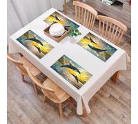 QRFASFZO Set di 6 Tovagliette Americana Plastica Lavabili, antiscivolo, lavabili, in PVC, resistenti al calore,Tramonto dei delfini lungo il faro, Delfino dell'oceano in oro, Delfini che danz,45x30cm