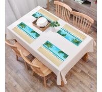 QRFASFZO Set di 6 Tovagliette Americana Plastica Lavabili, antiscivolo, lavabili, in PVC, resistenti al calore,Illustrazione di un oceano azzurro con cielo blu e sabbia bianca,45x30cm