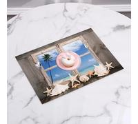 QRFASFZO Set di 6 Tovagliette Americana Plastica Lavabili, antiscivolo, lavabili, in PVC, resistenti al calore,Le palme e i tesori di conchiglie lungo la costa sono visibili attraverso vecchi,45x30cm