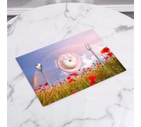 QRFASFZO Set di 6 Tovagliette Americana Plastica Lavabili, antiscivolo, lavabili, in PVC, resistenti al calore,Papavero, prato con papaveri e arcobaleno riflesso nell'aria cielo magico felici,45x30cm
