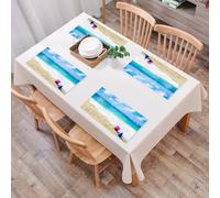 QRFASFZO Set di 6 Tovagliette Americana Plastica Lavabili, antiscivolo, lavabili, in PVC, resistenti al calore,Buon compleanno sulla spiaggia sabbiosa con il cappello da festa presenta Ocean,45x30cm