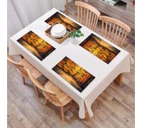 QRFASFZO Set di 6 Tovagliette Americana Plastica Lavabili, antiscivolo, lavabili, in PVC, resistenti al calore,Forest Orange di, foto magica dell'autunno nel Parco Nazionale con tema mistico,45x30cm