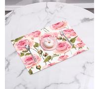 QRFASFZO Set di 6 Tovagliette Americana Plastica Lavabili, antiscivolo, lavabili, in PVC, resistenti al calore,Vecchio bocciolo di rosa floreale di saluto, rose inglesi, motivo a rose, natura,45x30cm