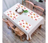 QRFASFZO Set di 6 Tovagliette Americana Plastica Lavabili, antiscivolo, lavabili, in PVC, resistenti al calore,Omino di pan di, bastoncino di zucchero con papillon, figure di stelle rosse, o,45x30cm