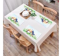 QRFASFZO Set di 6 Tovagliette Americana Plastica Lavabili, antiscivolo, lavabili, in PVC, resistenti al calore,Animale, piccolo gatto nero dei cartoni animati in un giardino di funghi con,45x30cm