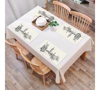 QRFASFZO Set di 6 Tovagliette Americana Plastica Lavabili, antiscivolo, lavabili, in PVC, resistenti al calore,Moderna, scena di Londra con il monumento del Big Ben in stile schizzo, opera d',45x30cm