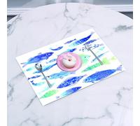 QRFASFZO Set di 6 Tovagliette Americana Plastica Lavabili, antiscivolo, lavabili, in PVC, resistenti al calore,Modelli di pesci artigianali con linee d'onda e motivi di nuvole nel cielo, vita,45x30cm