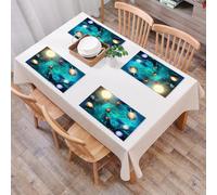 QRFASFZO Set di 6 Tovagliette Americana Plastica Lavabili, antiscivolo, lavabili, in PVC, resistenti al calore,Illustrazione 3D spazio stelle distanti sole luminoso tutti i pianeti del solar,45x30cm