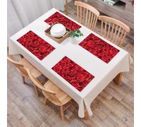 QRFASFZO Set di 6 Tovagliette Americana Plastica Lavabili, antiscivolo, lavabili, in PVC, resistenti al calore,Bouquet di rose rosse, una rosa rossa densa e vivida, che simboleggia l'amore ri,45x30cm