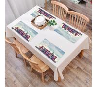 QRFASFZO Set di 6 Tovagliette Americana Plastica Lavabili, antiscivolo, lavabili, in PVC, resistenti al calore,Scena di strada fantasy, case a forma di libro decorate con fiori sotto un cielo,45x30cm