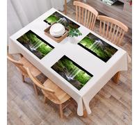 QRFASFZO Set di 6 Tovagliette Americana Plastica Lavabili, antiscivolo, lavabili, in PVC, resistenti al calore,Nazioni di grotte naturali, cascata silenziosa nella foresta in Habitat-Ökosys,45x30cm