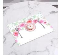 QRFASFZO Set di 6 Tovagliette Americana Plastica Lavabili, antiscivolo, lavabili, in PVC, resistenti al calore,eucalipto rosa sabbia, fiori squisiti rosa sabbia piante verdi, foglia di sabbia,45x30cm