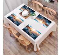 QRFASFZO Set di 6 Tovagliette Americana Plastica Lavabili, antiscivolo, lavabili, in PVC, resistenti al calore,Splendido tramonto sulla spiaggia con orizzonte infinito, figure solitarie in lo,45x30cm