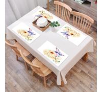 QRFASFZO Set di 6 Tovagliette Americana Plastica Lavabili, antiscivolo, lavabili, in PVC, resistenti al calore,Sfondo di saluto con una libellula viola volante e un fiore di giglio in acquer,45x30cm