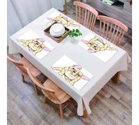 QRFASFZO Set di 6 Tovagliette Americana Plastica Lavabili, antiscivolo, lavabili, in PVC, resistenti al calore,Ritratto di cucciolo di bulldog con orecchie e zampe rosa con un'espressione cur,45x30cm