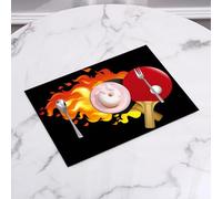 QRFASFZO Set di 6 Tovagliette Americana Plastica Lavabili, antiscivolo, lavabili, in PVC, resistenti al calore,Racchette da ping-pong rosse e nere sono avvolte dalle me, evocando immagini din,45x30cm