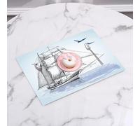 QRFASFZO Set di 6 Tovagliette Americana Plastica Lavabili, antiscivolo, lavabili, in PVC, resistenti al calore,Schizzo retrò di una barca a vela che scivola sull'acqua, con gabbiani che volan,45x30cm
