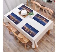 QRFASFZO Set di 6 Tovagliette Americana Plastica Lavabili, antiscivolo, lavabili, in PVC, resistenti al calore,Città, paesaggio notturno di New York, i grattacieli brillano verso il cielo scu,45x30cm