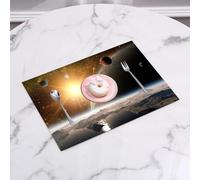 QRFASFZO Set di 6 Tovagliette Americana Plastica Lavabili, antiscivolo, lavabili, in PVC, resistenti al calore,Lo spazio, le lune e l'universo,45x30cm