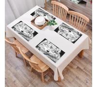 QRFASFZO Set di 6 Tovagliette Americana Plastica Lavabili, antiscivolo, lavabili, in PVC, resistenti al calore,Le rappresentazioni artistiche del lupo, i sorprendenti dipinti in bianco e nero,45x30cm