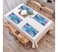 QRFASFZO Set di 6 Tovagliette Americana Plastica Lavabili, antiscivolo, lavabili, in PVC, resistenti al calore,Foglia, fiori e foglie oceaniche dell'isola dai colori vivaci al neon digitale,45x30cm