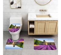 QRFASFZO Set Tappeti Bagno 3 Pezzi in Microfibra, Tappeti Assorbente Antiscivolo,Abbazia serena in mezzo a un mare di lavanda, campi di lavanda di fronte a un antico monastero,Tappetini Doccia