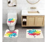 QRFASFZO Set Tappeti Bagno 3 Pezzi in Microfibra, Tappeti Assorbente Antiscivolo,Acquerello, Mongolfiera Colori dell'arcobaleno Belle forme del cuore Allegro Fe,Tappetini Doccia