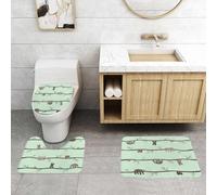 QRFASFZO Set Tappeti Bagno 3 Pezzi in Microfibra, Tappeti Assorbente Antiscivolo,Acquerello tici bradipi appesi agli alberi modello disegnato a mano su un verde,Tappetini Doccia