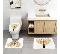 QRFASFZO Set Tappeti Bagno 3 Pezzi in Microfibra, Tappeti Assorbente Antiscivolo, Albero della vita, albero di San Valentino a forma di cuore con uccellini innamorati che si ba,Tappetini Doccia