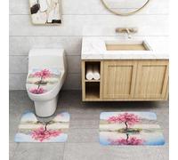 QRFASFZO Set Tappeti Bagno 3 Pezzi in Microfibra, Tappeti Assorbente Antiscivolo,Albero floreale rosa, ciliegio giapponese in fiore, sakura sul lago, dolce e romantico mandorlo,Tappetini Doccia