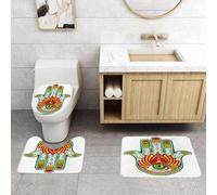 QRFASFZO Set Tappeti Bagno 3 Pezzi in Microfibra, Tappeti Assorbente Antiscivolo,Amuleto decorato raffigurante la Mano di Fatima. Amuleto etnico comune nelle culture araba indi,Tappetini Doccia