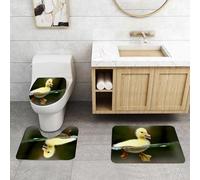 QRFASFZO Set Tappeti Bagno 3 Pezzi in Microfibra, Tappeti Assorbente Antiscivolo,Anatroccolo giallo, un anatroccolo giallo che nuota nell'acqua, mostrando tenerezza e i,Tappetini Doccia