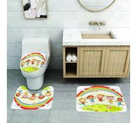 QRFASFZO Set Tappeti Bagno 3 Pezzi in Microfibra, Tappeti Assorbente Antiscivolo,Arcobaleno, Bambini che saltano di gioia su una collina sotto l'arcobaleno, disegno decorativo,Tappetini Doccia