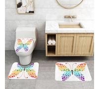 QRFASFZO Set Tappeti Bagno 3 Pezzi in Microfibra, Tappeti Assorbente Antiscivolo,Arcobaleno, una farfalla fatta di puntini colorati dell'arcobaleno Forme della Cerchio Vita Pun,Tappetini Doccia