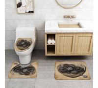 QRFASFZO Set Tappeti Bagno 3 Pezzi in Microfibra, Tappeti Assorbente Antiscivolo,Arte del cuore steampunk, pannelli in legno a forma di cuore decorati con una serie di ingranag,Tappetini Doccia